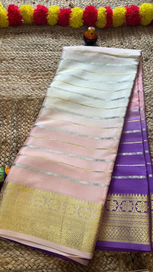 Pure Mysore Silk Sarees - Bespoke Brush Dyeing - Purple to Pink