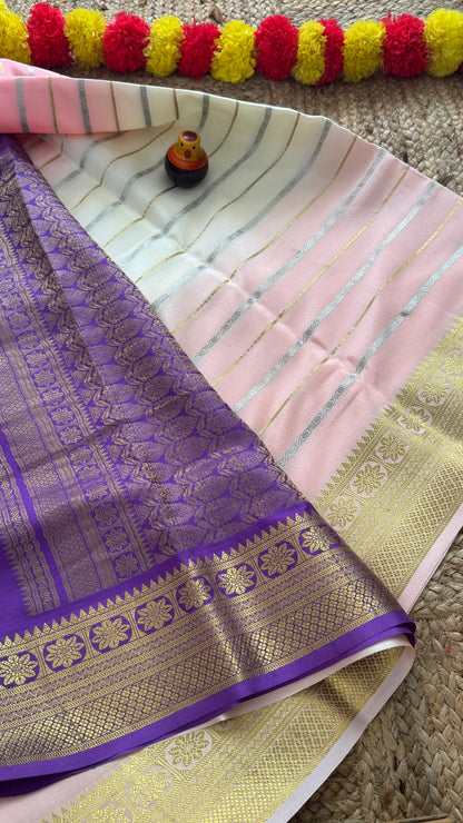 Pure Mysore Silk Sarees - Bespoke Brush Dyeing - Purple to Pink