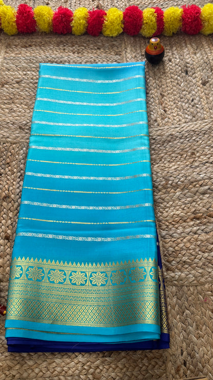 Pure Mysore Silk Sarees - Bespoke Brush Dyeing - Dark Blue and Light Blue