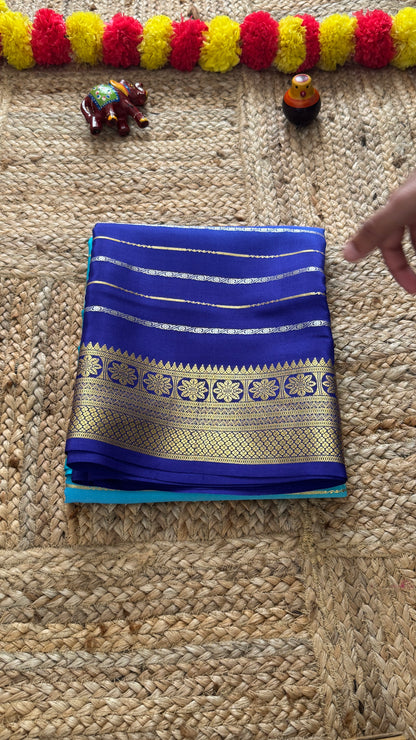 Pure Mysore Silk Sarees - Bespoke Brush Dyeing - Dark Blue and Light Blue