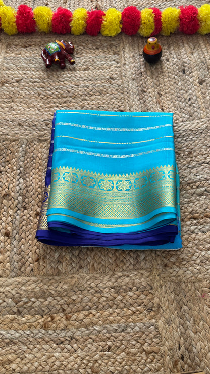 Pure Mysore Silk Sarees - Bespoke Brush Dyeing - Dark Blue and Light Blue