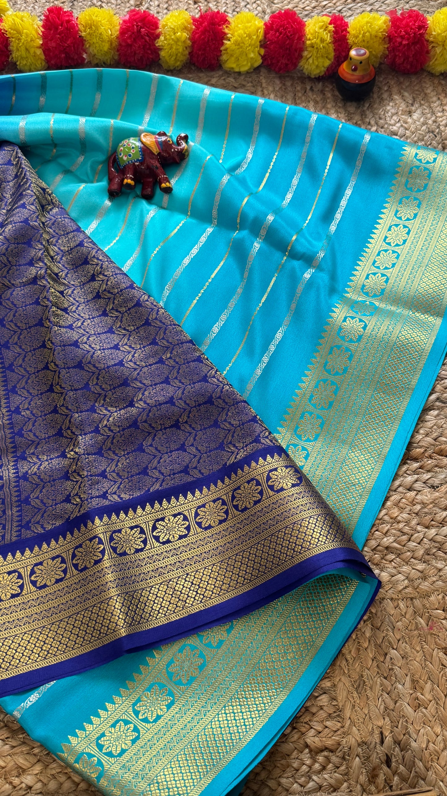 Pure Mysore Silk Sarees - Bespoke Brush Dyeing - Dark Blue and Light Blue