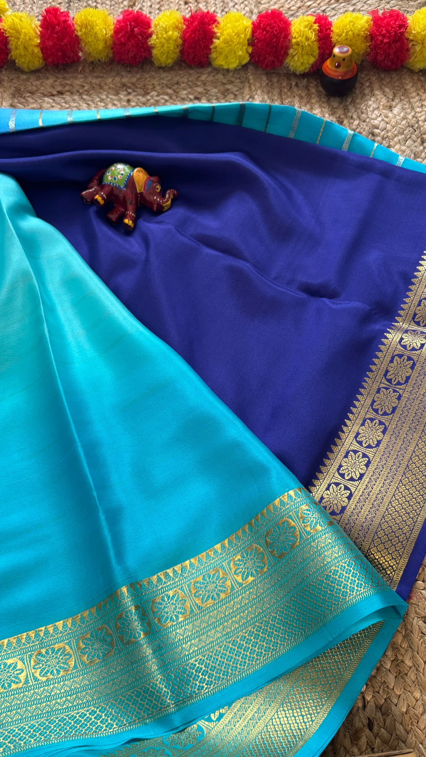 Pure Mysore Silk Sarees - Bespoke Brush Dyeing - Dark Blue and Light Blue