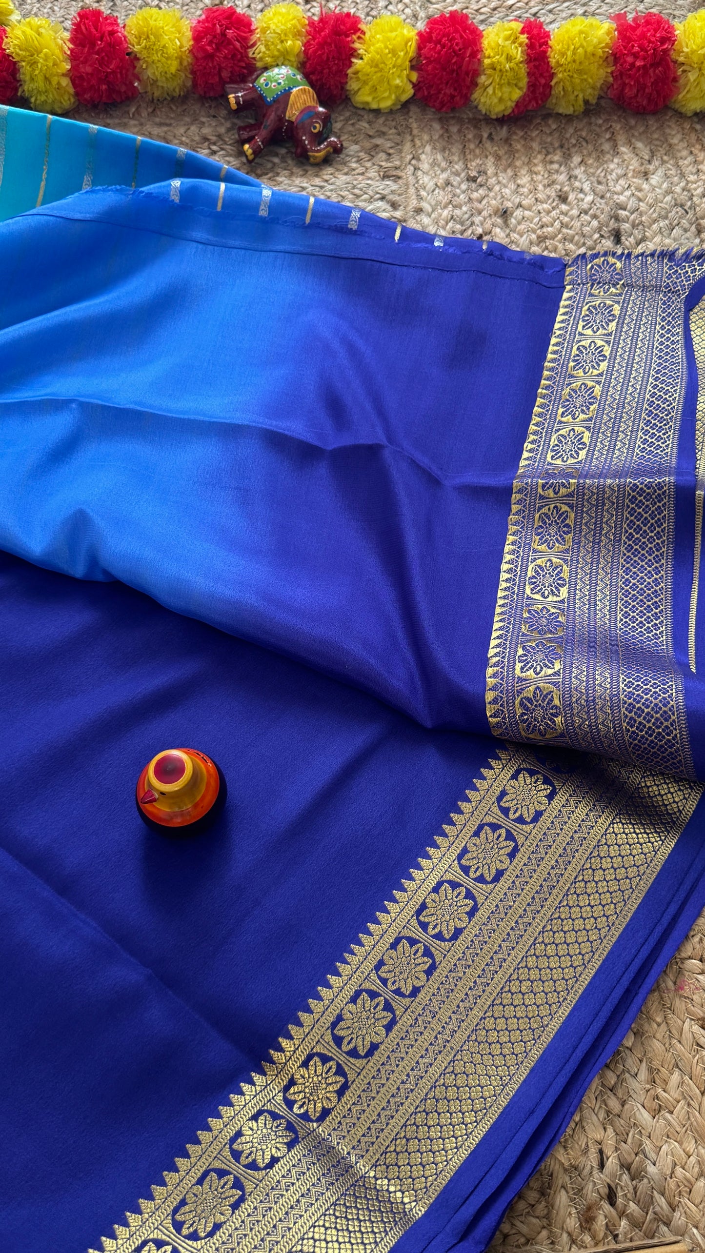 Pure Mysore Silk Sarees - Bespoke Brush Dyeing - Dark Blue and Light Blue