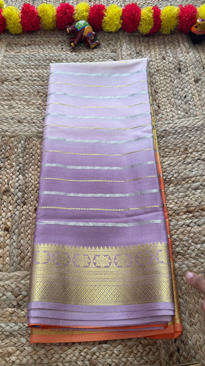 Pure Mysore Silk Sarees - Bespoke Brush Dyeing - Lavendar to Orange