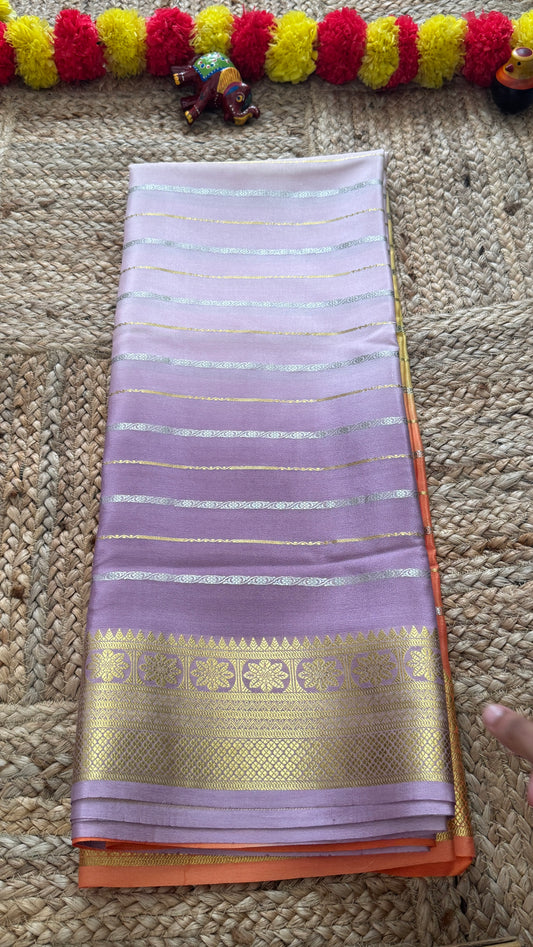 Pure Mysore Silk Sarees - Bespoke Brush Dyeing - Lavendar to Orange