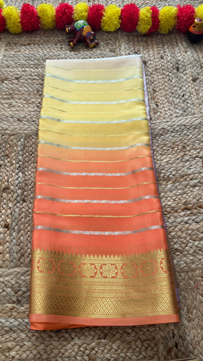 Pure Mysore Silk Sarees - Bespoke Brush Dyeing - Lavendar to Orange