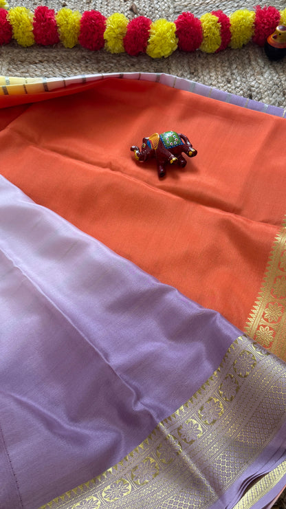 Pure Mysore Silk Sarees - Bespoke Brush Dyeing - Lavendar to Orange