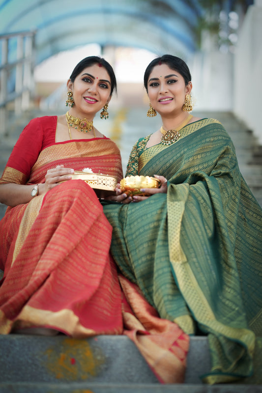 1. Pure Mysore Silk Bridal Saree – Royal Grandeur RED