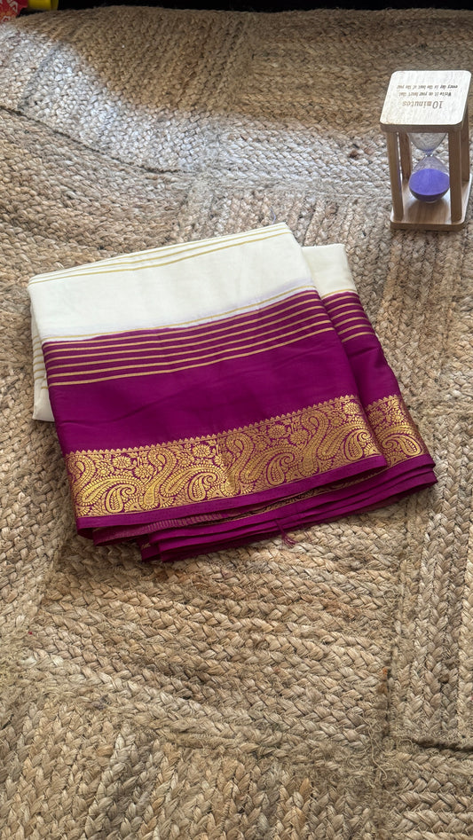 Semi Silk Saree - Cream and Purple