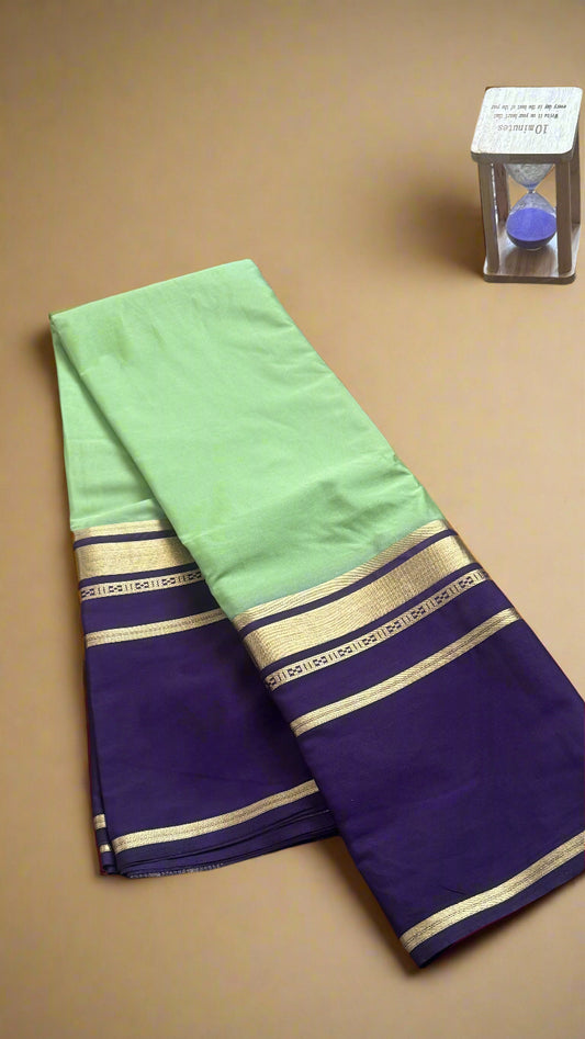 Semi Silk Saree - Bentex Boarder Parrot Green and Navy Blue