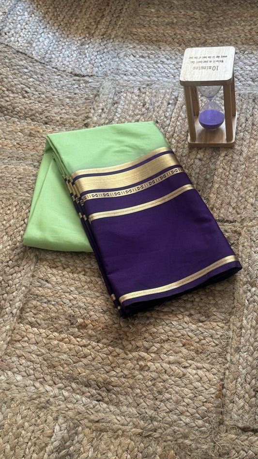 Semi Silk Saree - Bentex Boarder Parrot Green and Navy Blue