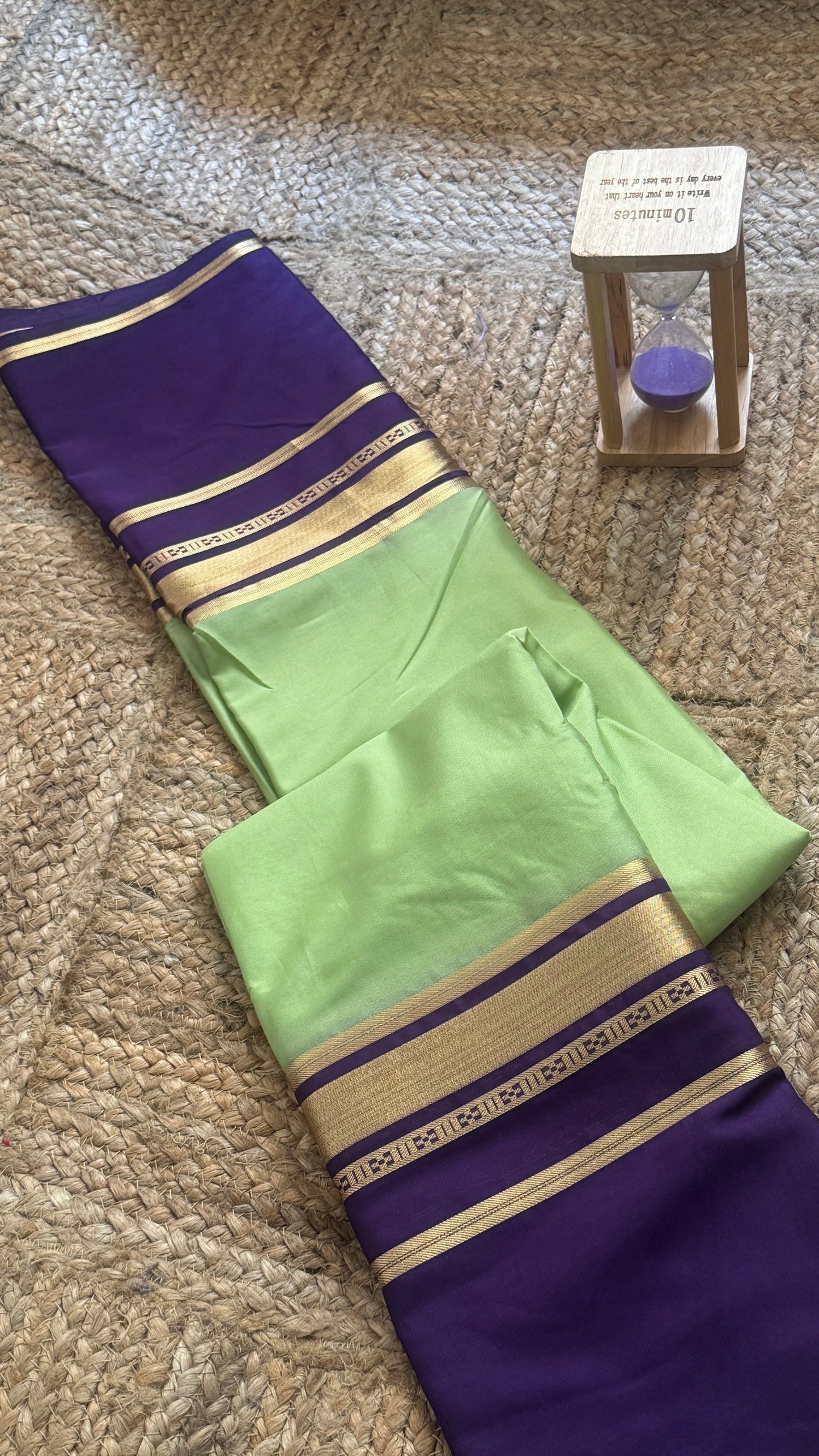 Semi Silk Saree - Bentex Boarder Parrot Green and Navy Blue