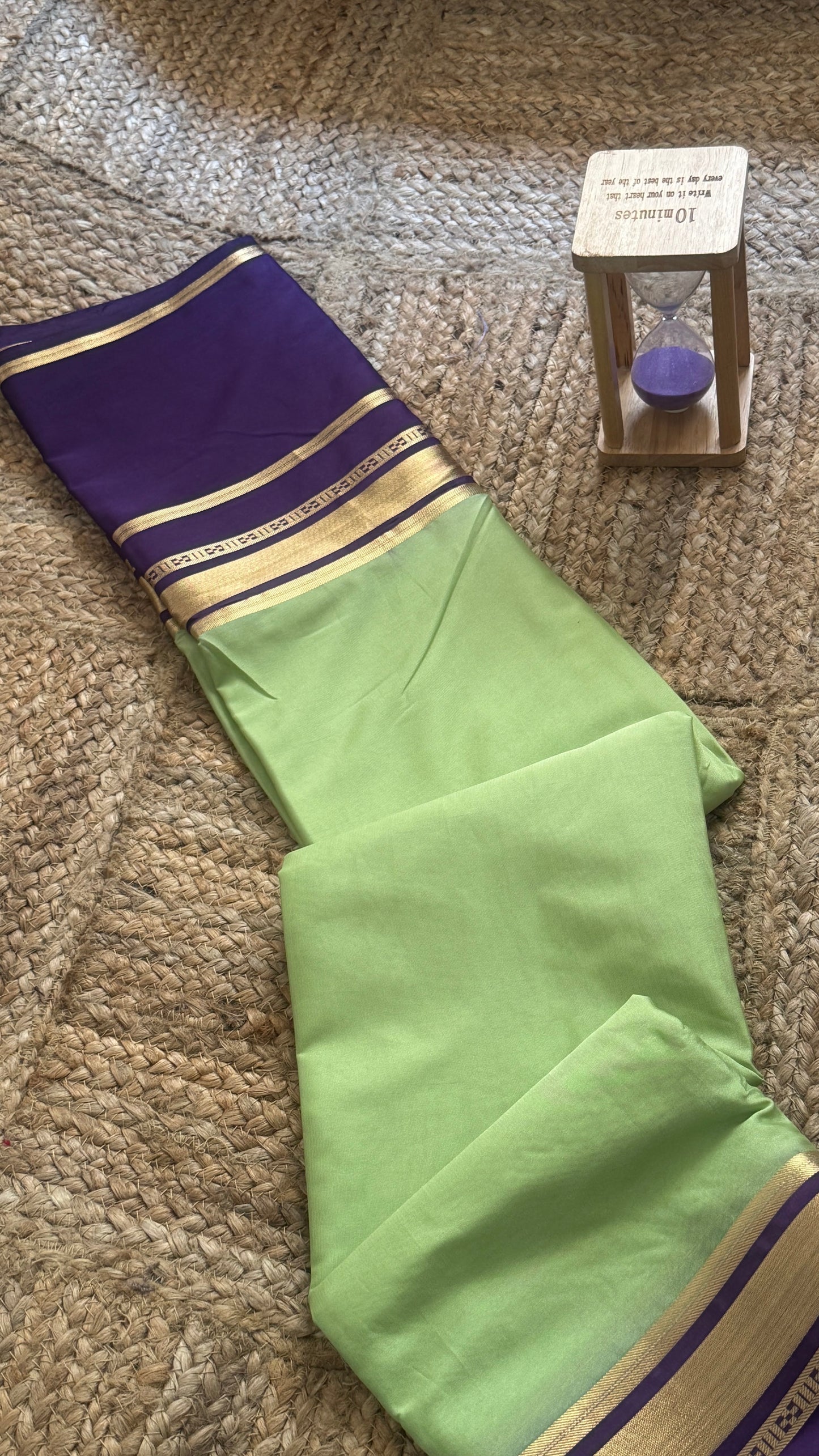 Semi Silk Saree - Bentex Boarder Parrot Green and Navy Blue