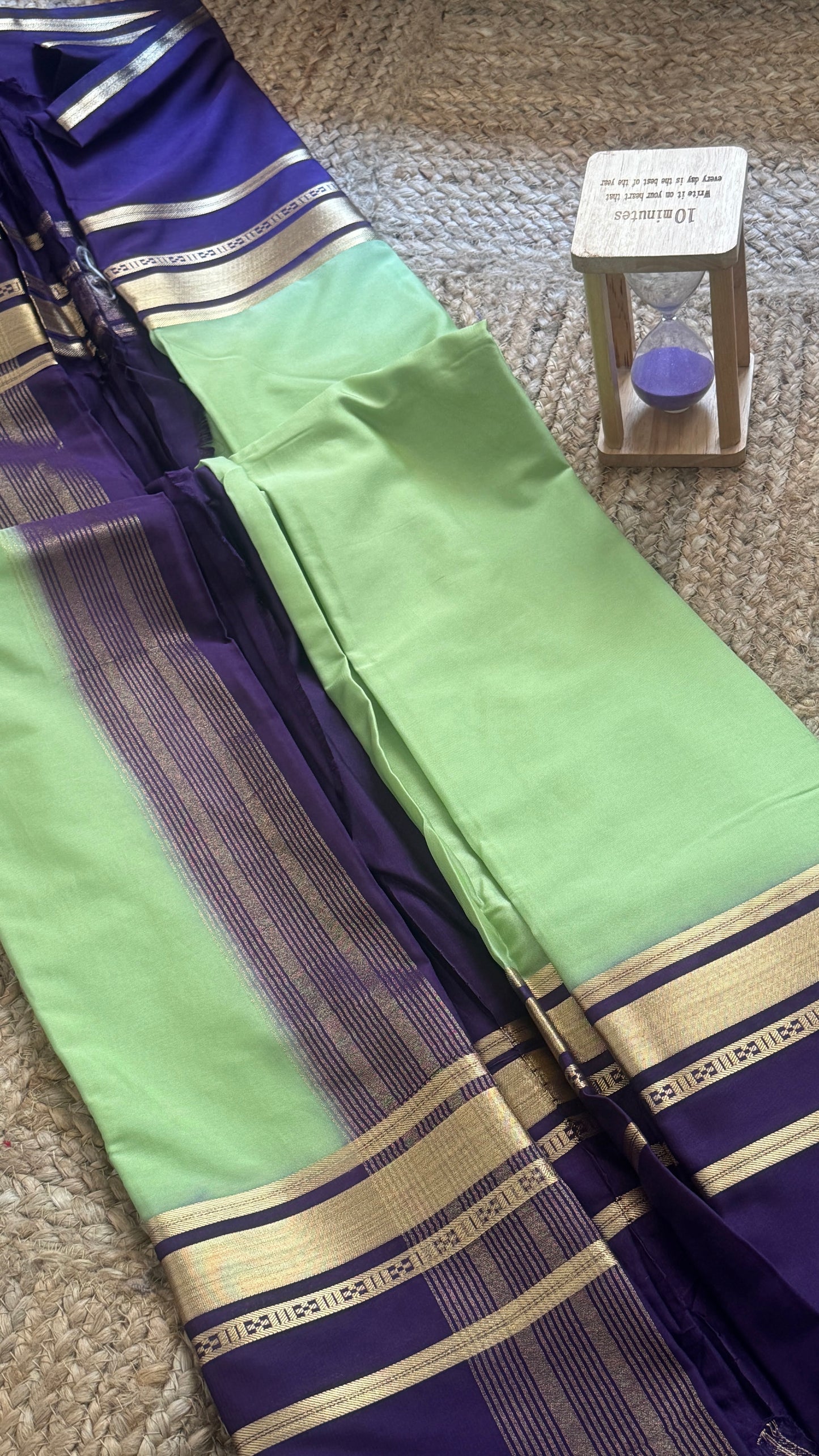 Semi Silk Saree - Bentex Boarder Parrot Green and Navy Blue