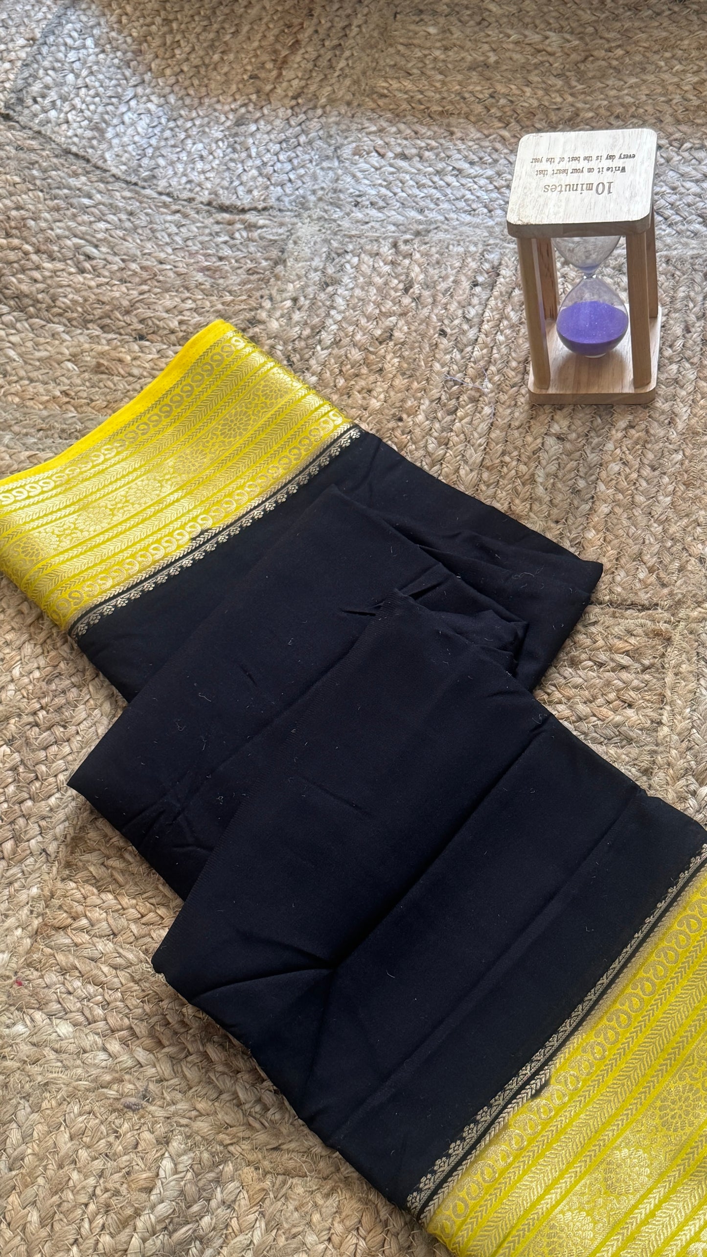 Semi Silk Saree with Gap Boarder - Black and Mustard