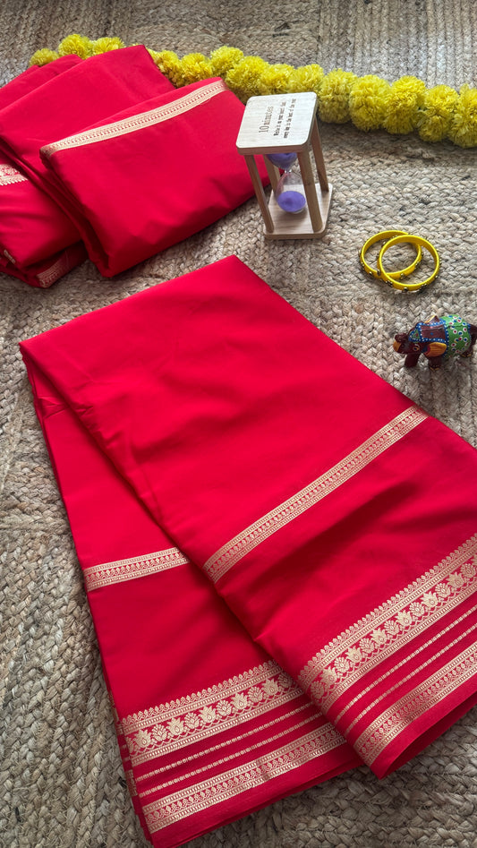 Semi Silk Saree - Solid Red