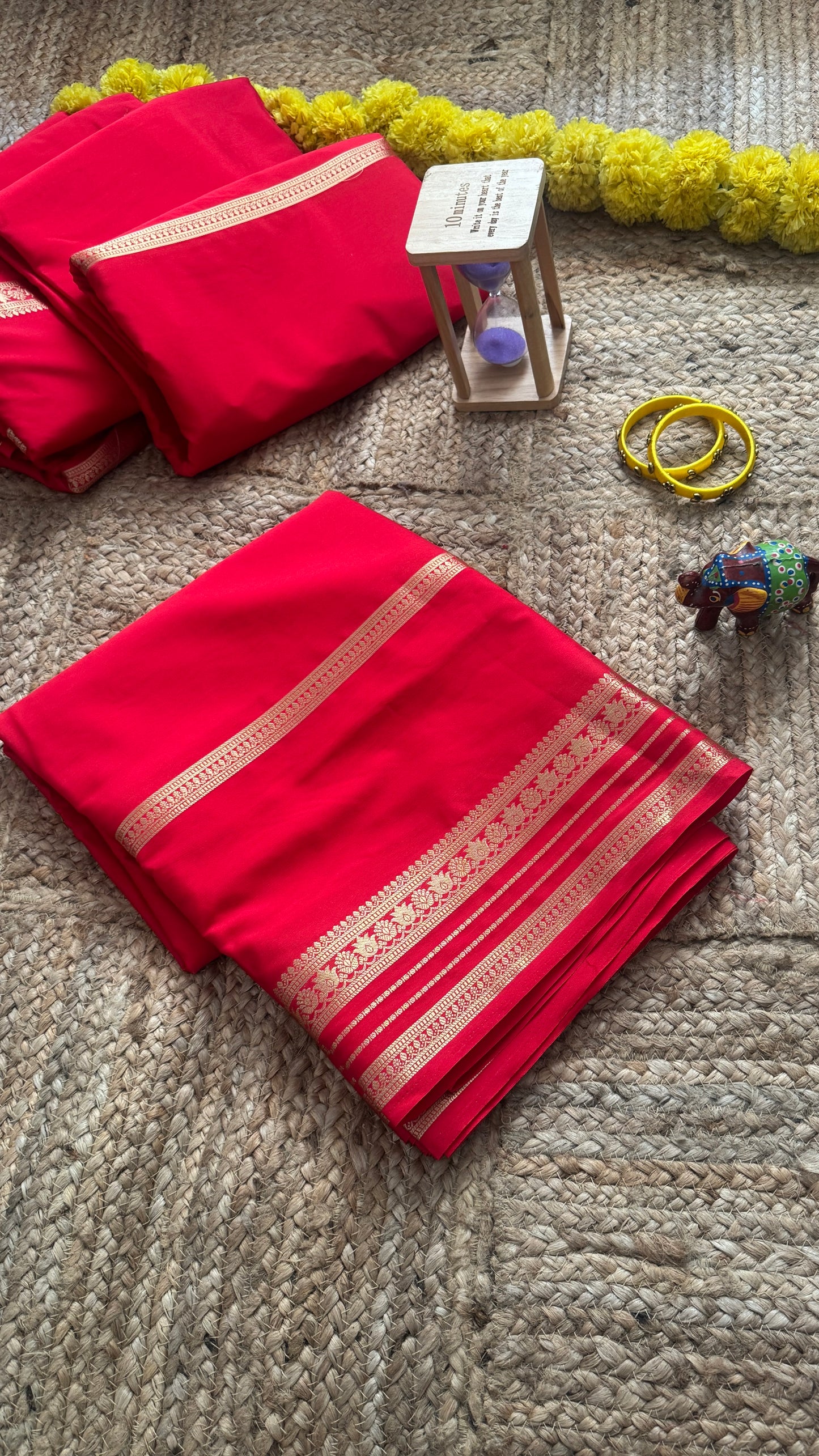 Semi Silk Saree - Solid Red