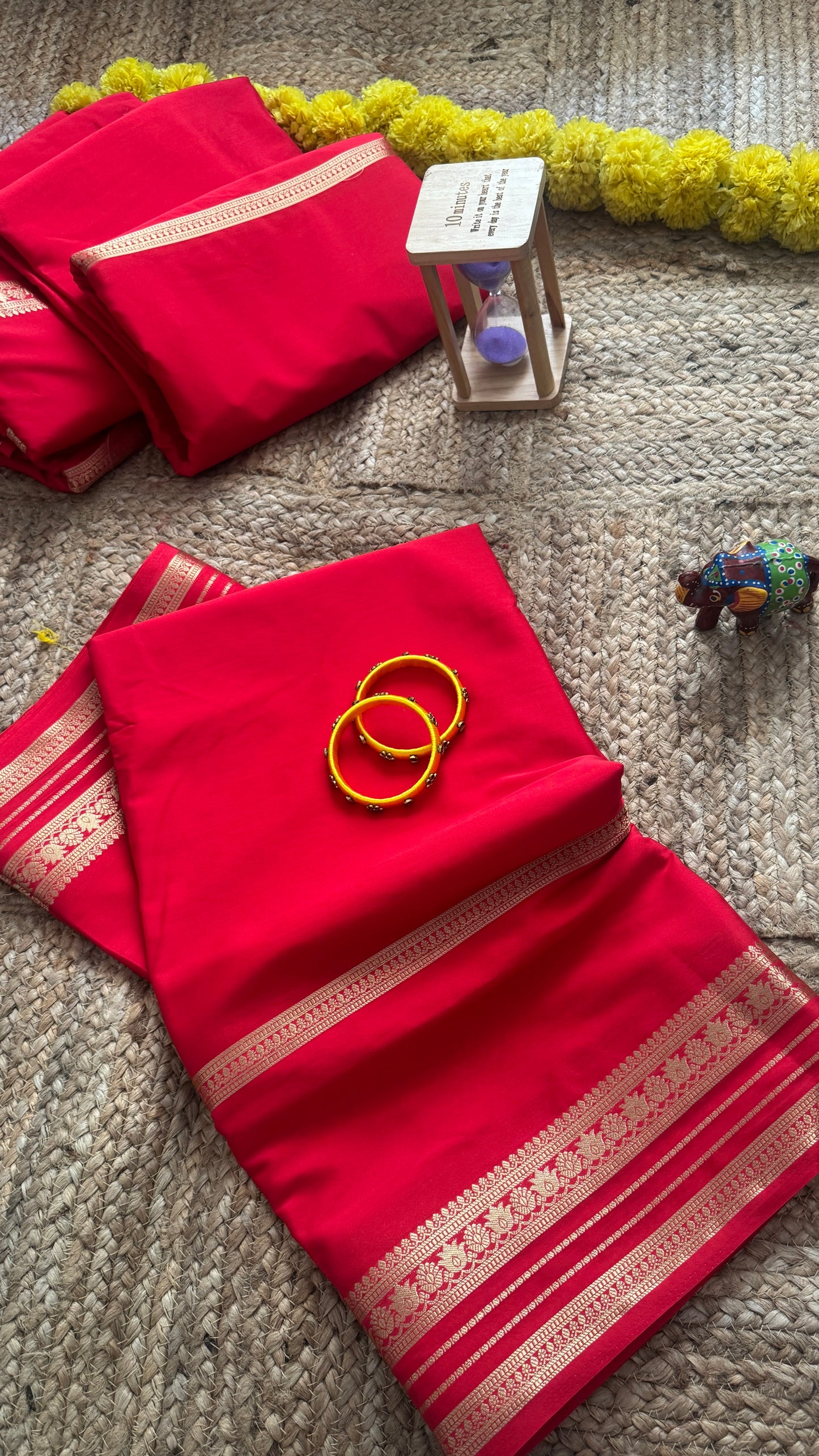 Semi Silk Saree - Solid Red