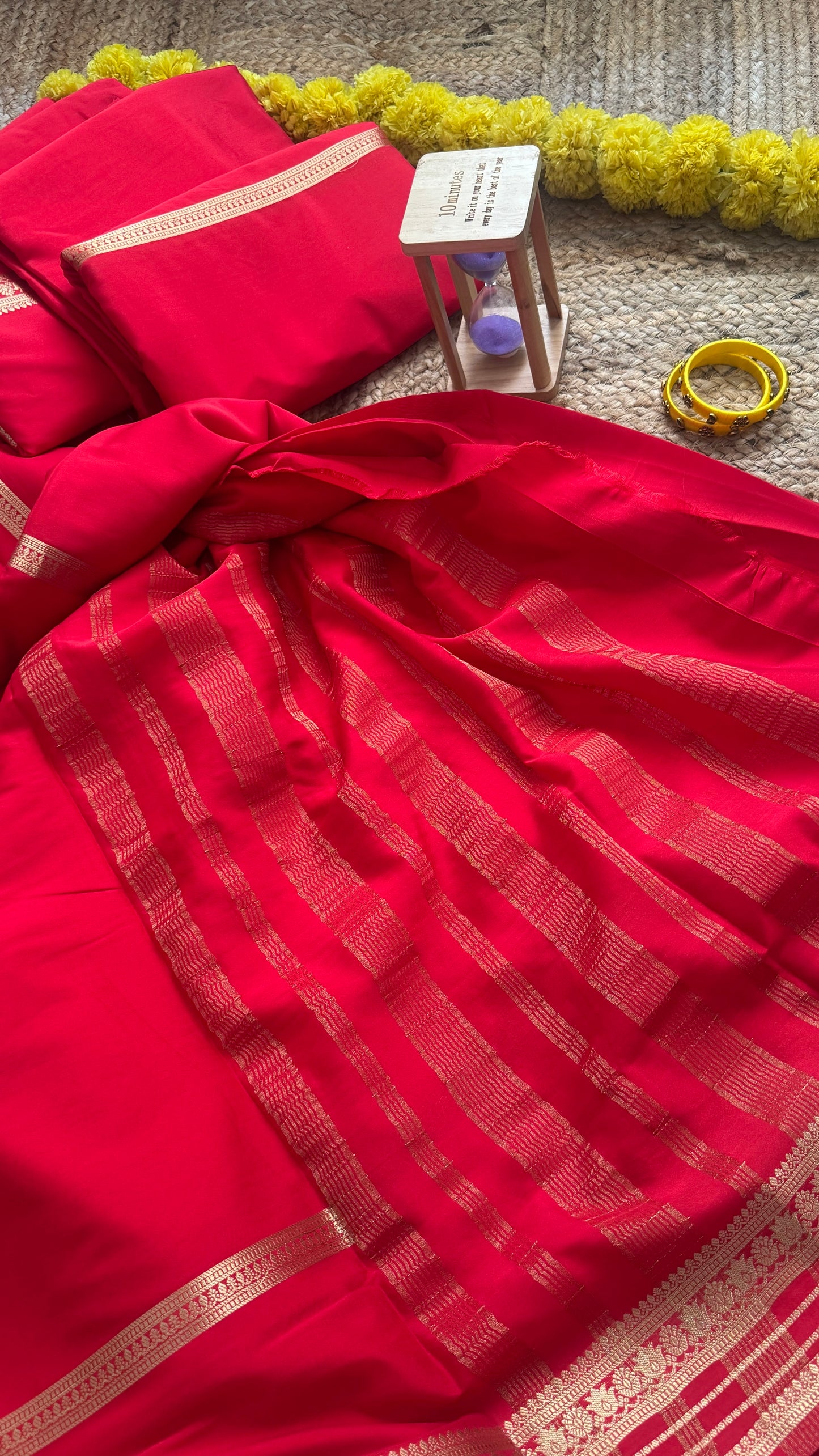 Semi Silk Saree - Solid Red