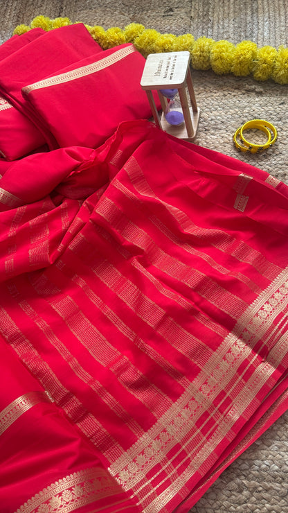 Semi Silk Saree - Solid Red