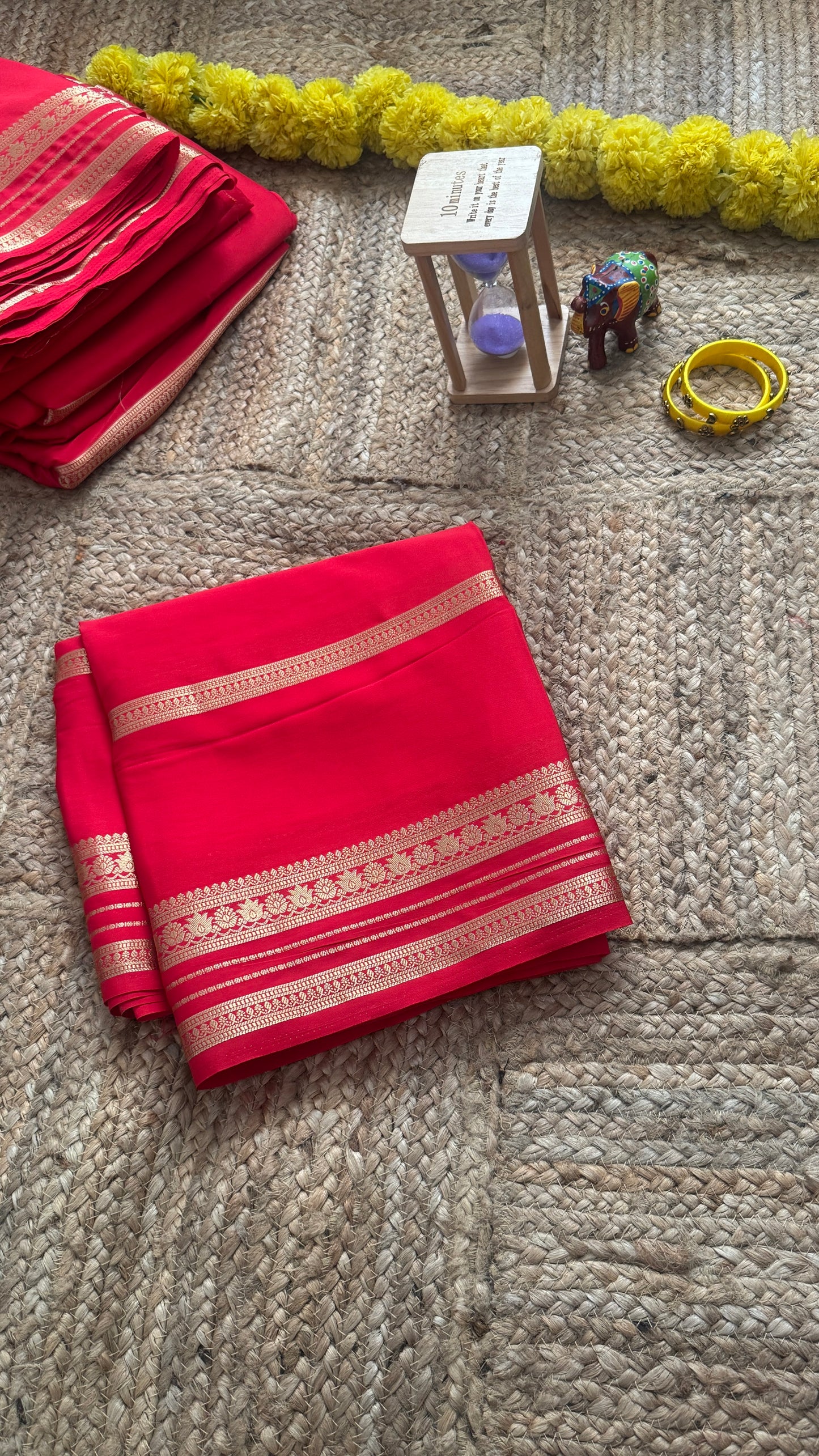 Semi Silk Saree - Solid Red