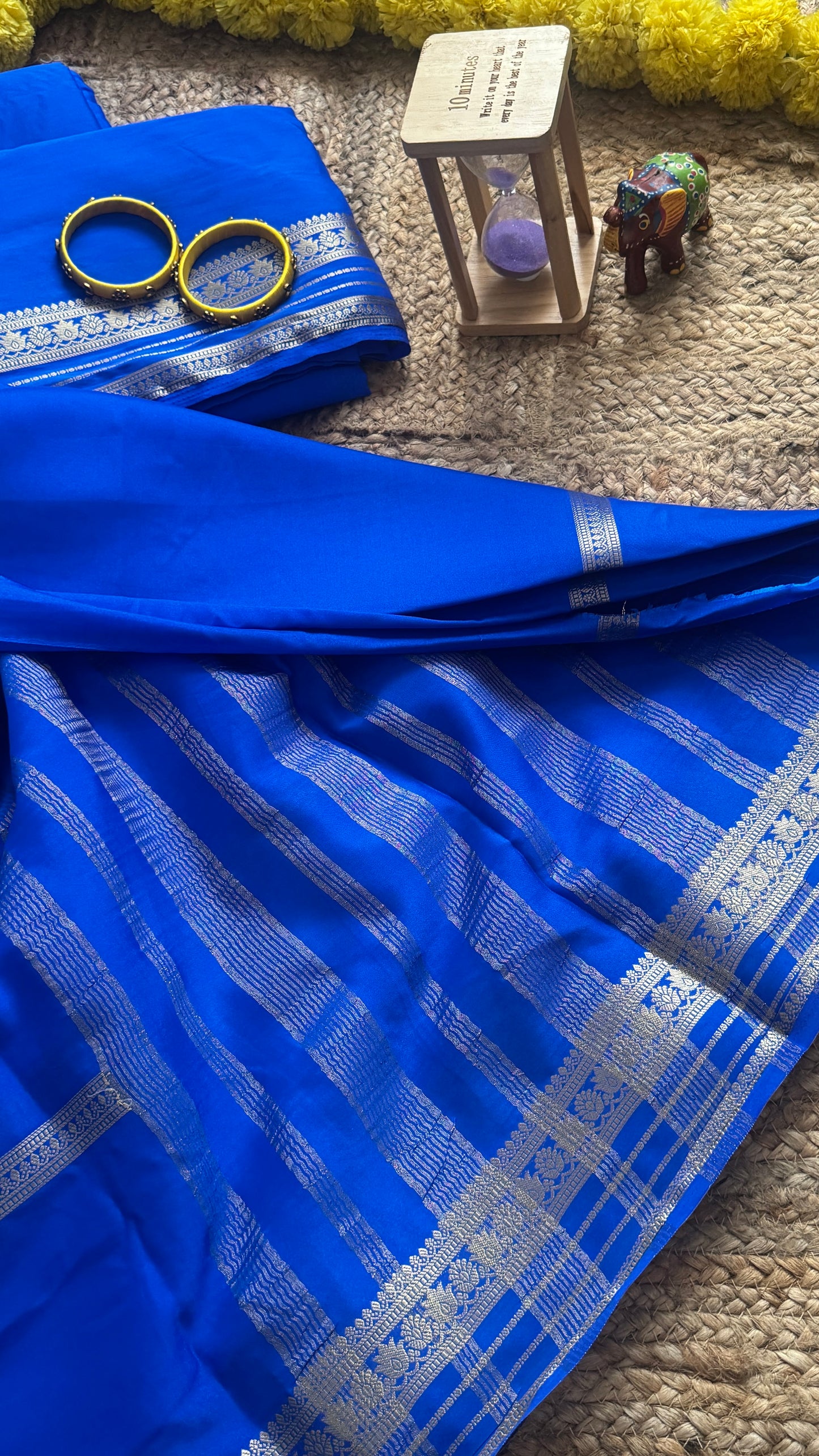Semi Silk Saree - Solid Blue