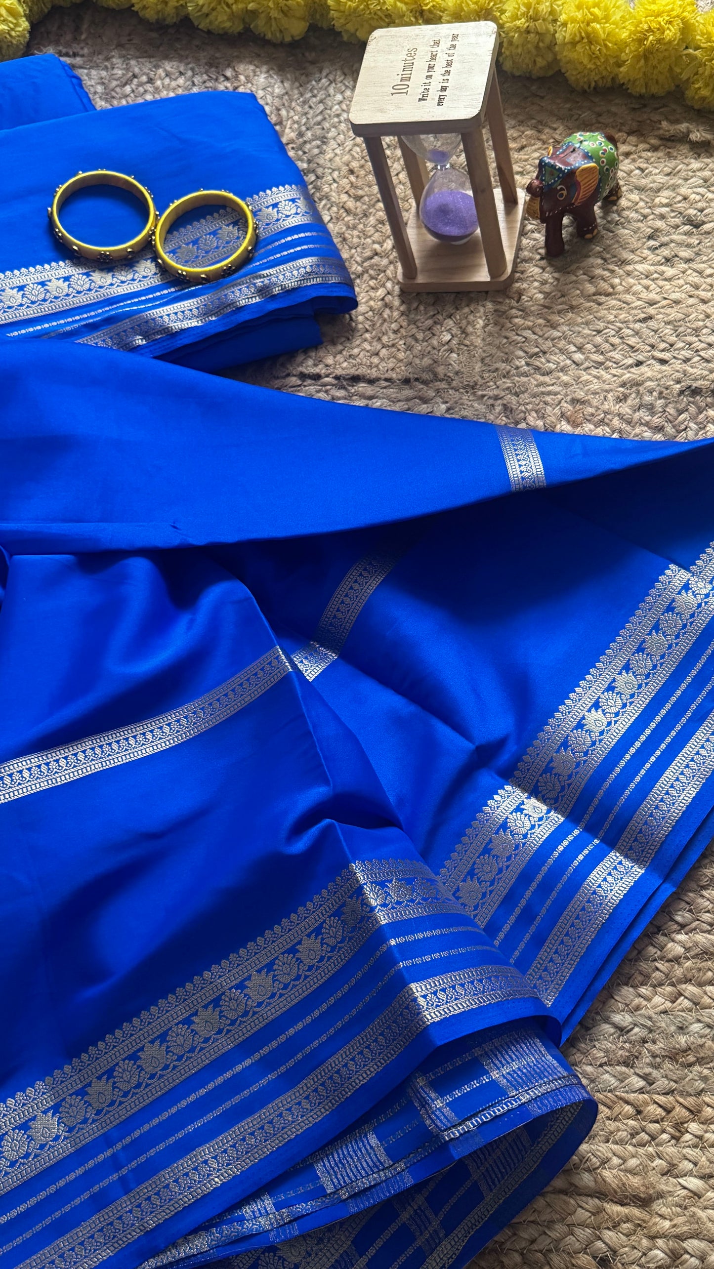 Semi Silk Saree - Solid Blue
