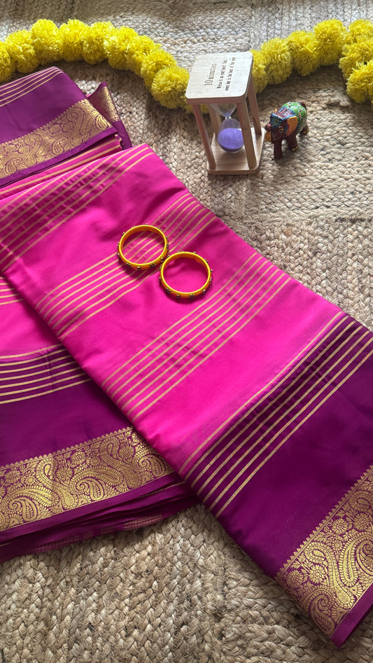 Semi Silk Saree - Purple and Pink