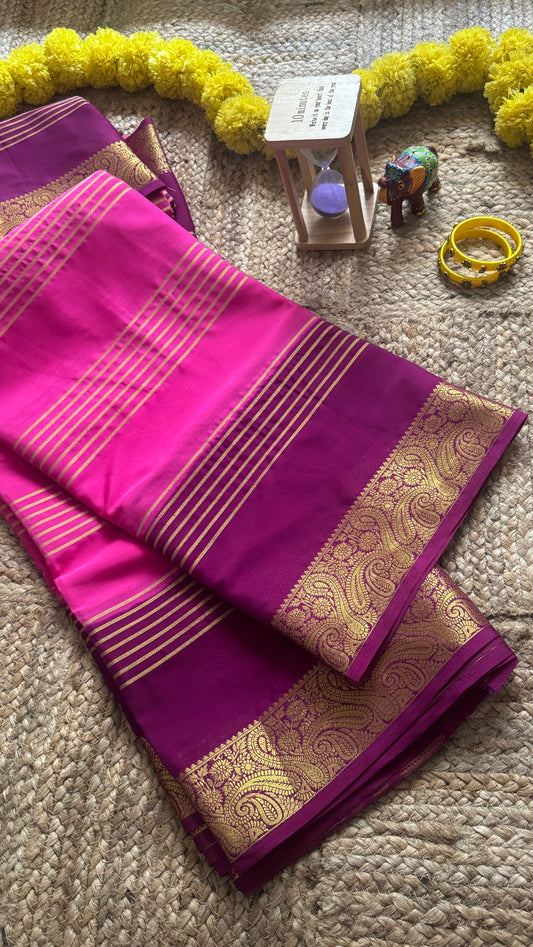 Semi Silk Saree - Purple and Pink