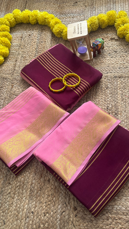 Semi Silk Saree - Maroon and Pink