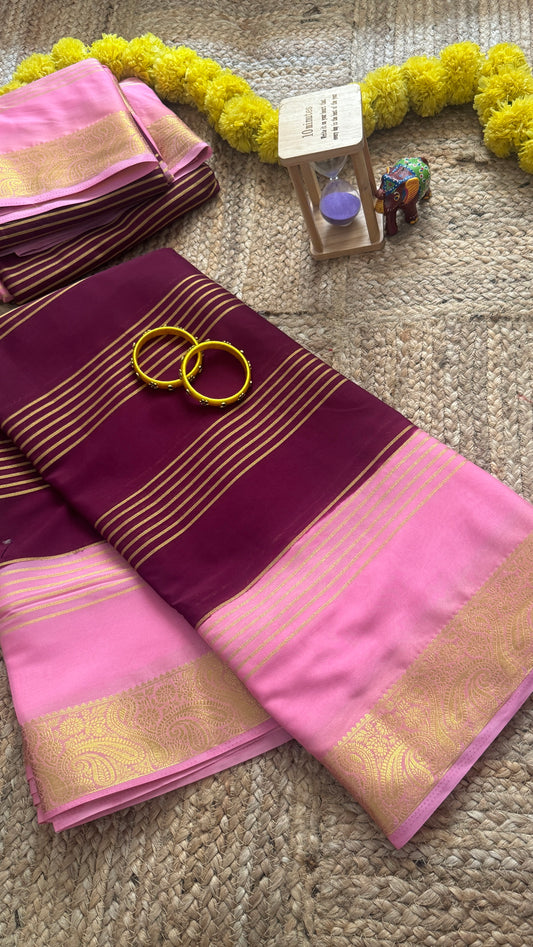 Semi Silk Saree - Maroon and Pink
