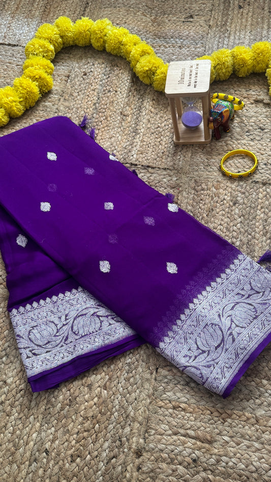 Premium Pure Chiffon Saree - Royal blue