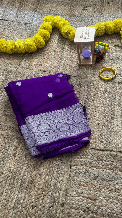 Premium Pure Chiffon Saree - Royal blue