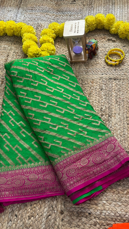 Khaddi Georgette - Green and Pink