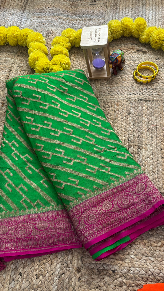 Khaddi Georgette - Green and Pink