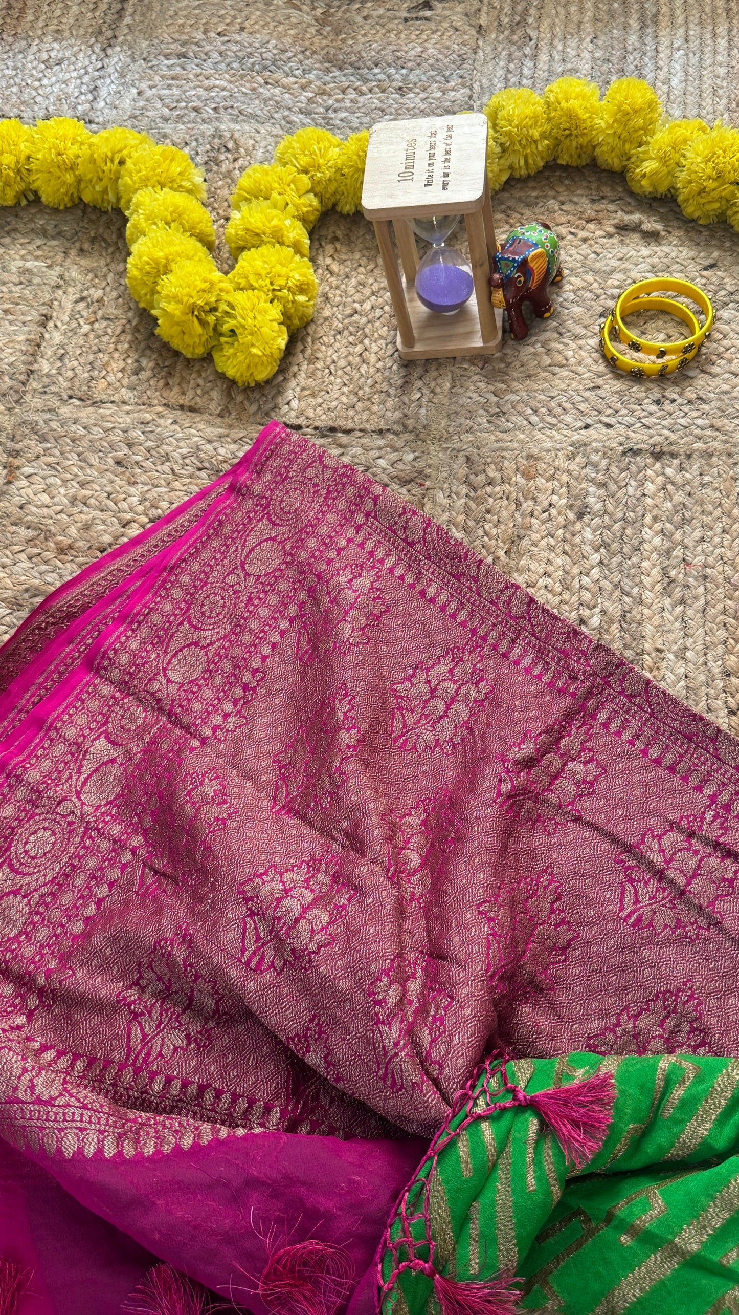 Khaddi Georgette - Green and Pink
