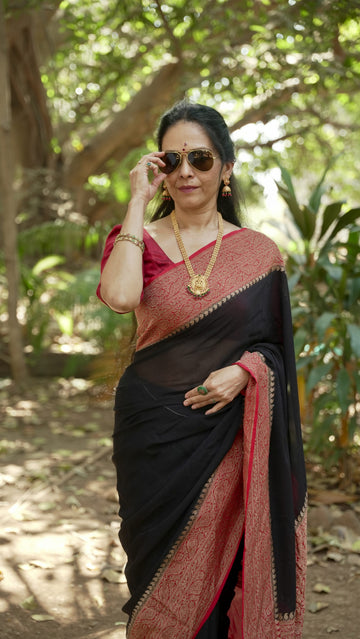 Khaddi Georgette - Black and Red