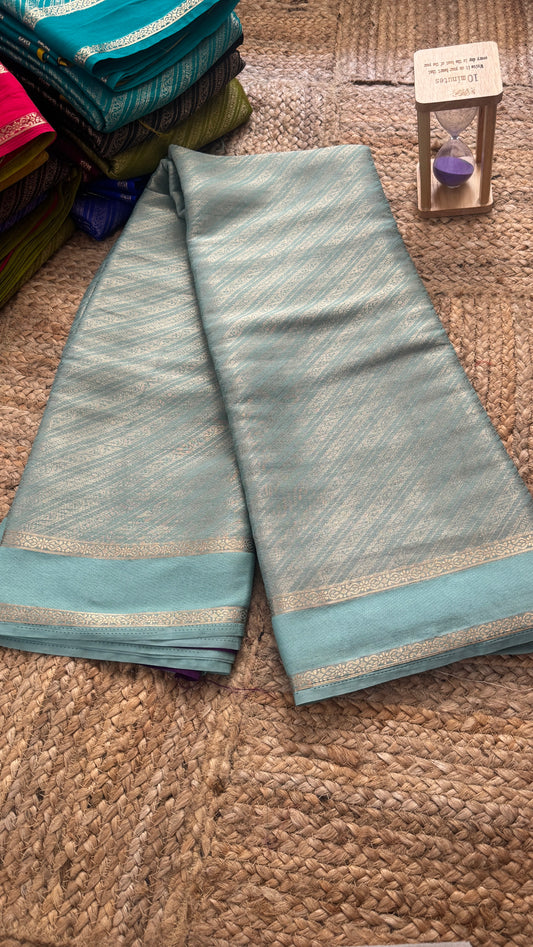 Brocade Sarees  with Contrast Blouse - Sky Blue and Purple