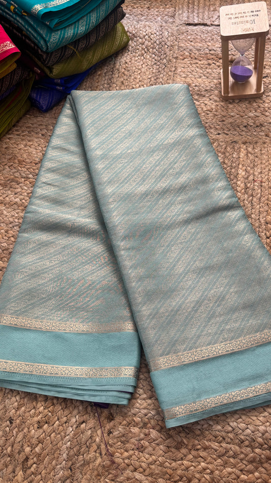 Brocade Sarees  with Contrast Blouse - Sky Blue and Purple
