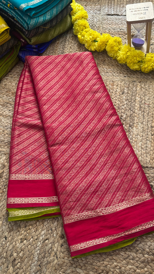 Brocade Sarees  with Contrast Blouse - Pink and Mustard