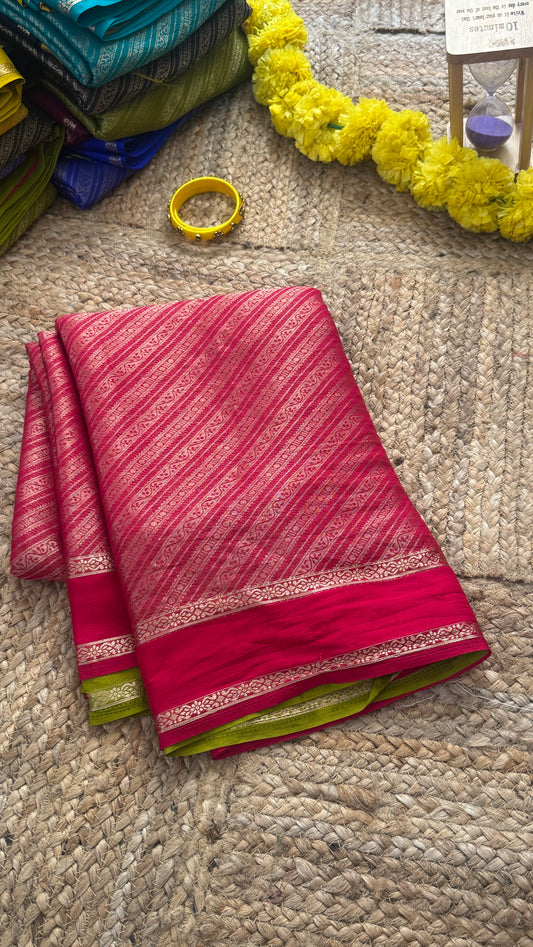 Brocade Sarees  with Contrast Blouse - Pink and Mustard