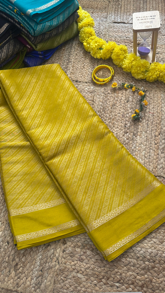 Brocade Sarees  with Contrast Blouse - Mustard and Black