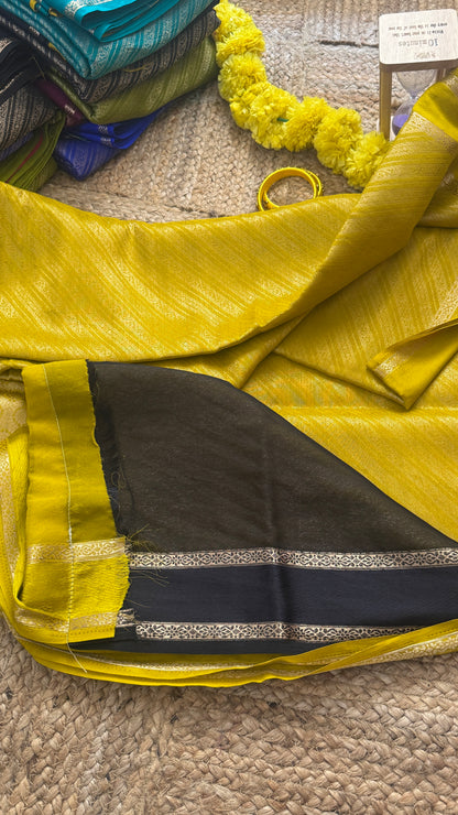 Brocade Sarees  with Contrast Blouse - Mustard and Black