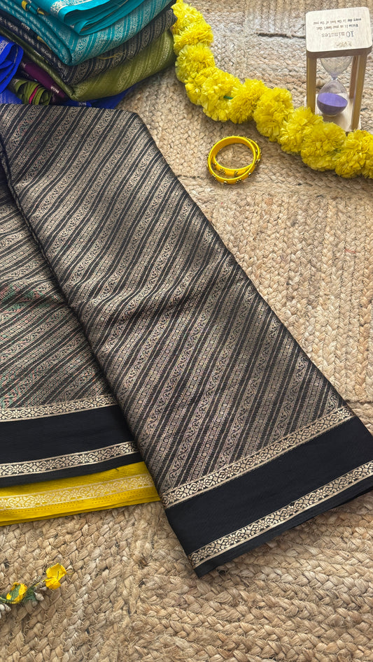 Brocade Sarees  with Contrast Blouse - Black and Mustard