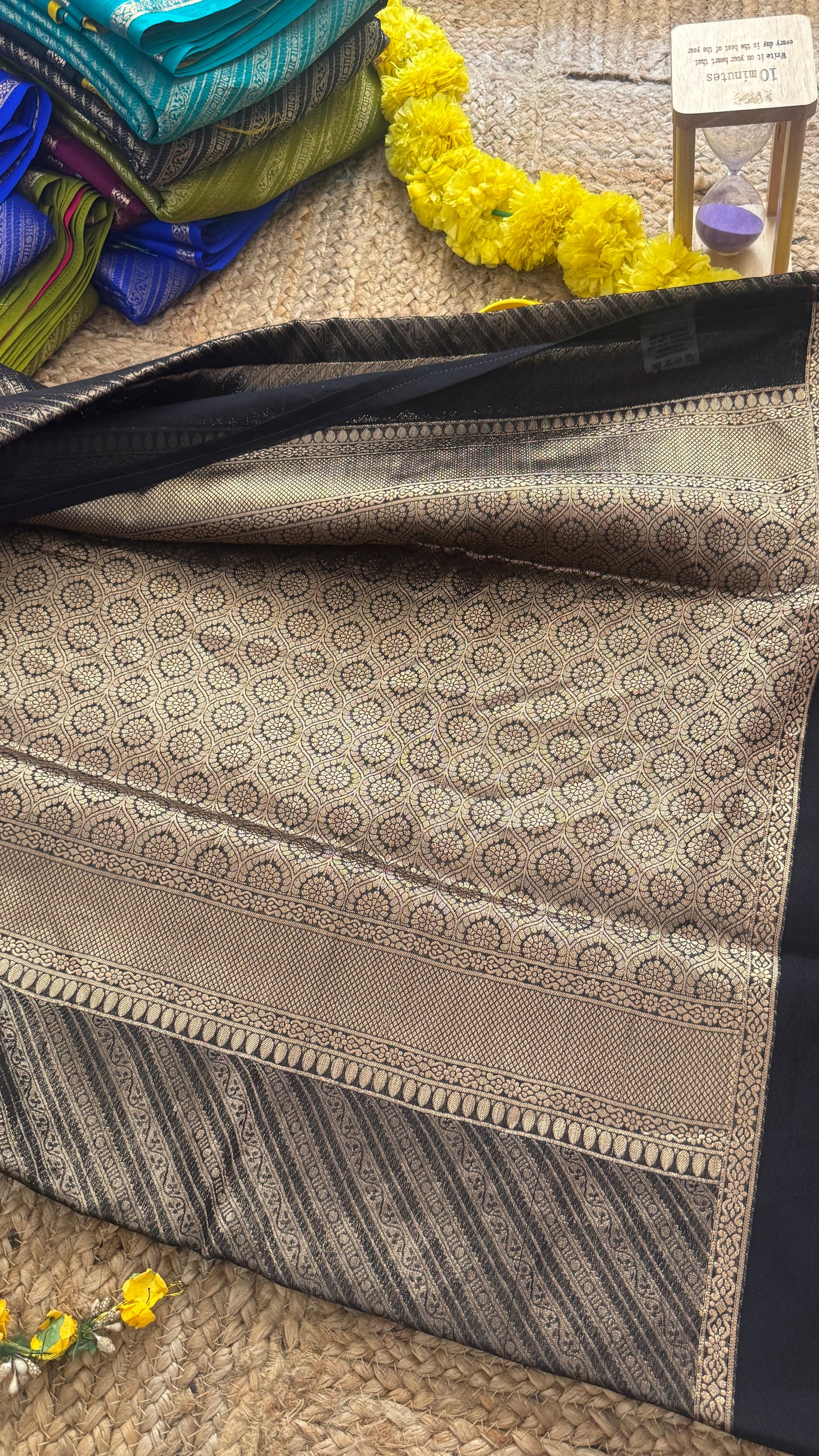 Brocade Sarees  with Contrast Blouse - Black and Mustard