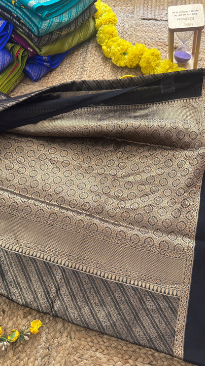 Brocade Sarees  with Contrast Blouse - Black and Mustard