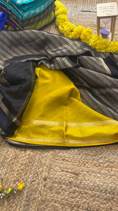 Brocade Sarees  with Contrast Blouse - Black and Mustard