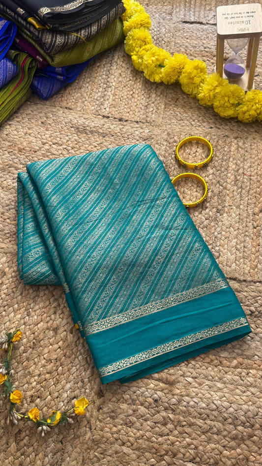 Brocade Sarees  with Contrast Blouse - Turquoise and Mustard