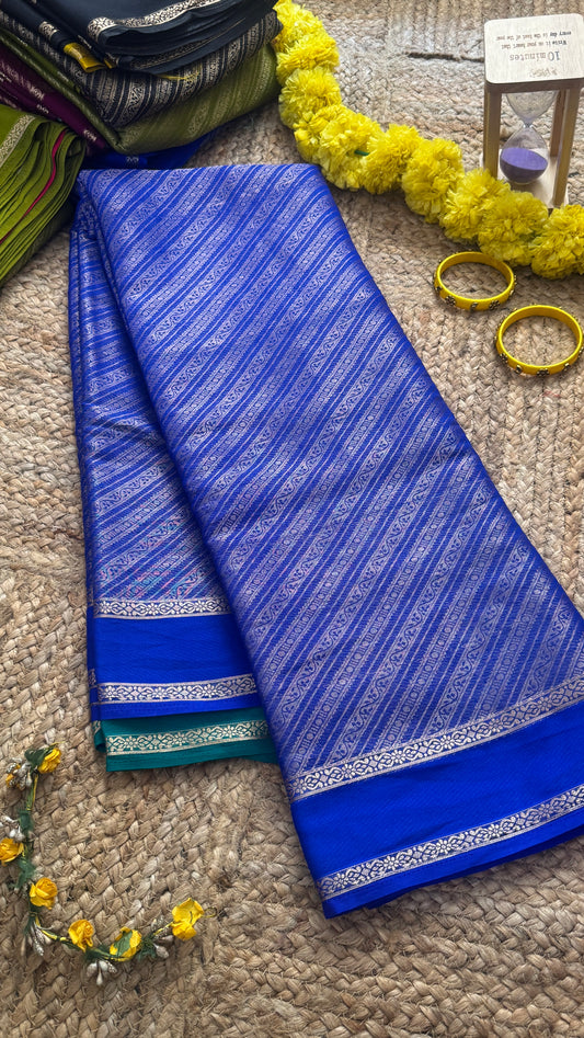 Brocade Sarees  with Contrast Blouse - Royal Blue and Light Blue